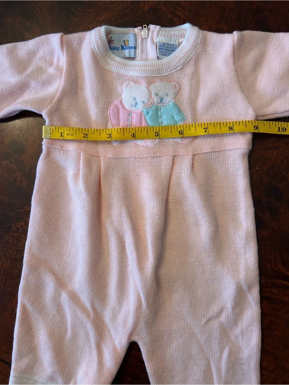 vintage baby kisses baby girl pink sleeper bears 3-6 months knit